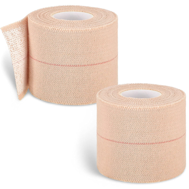 Nuanchu 2 Rolls Adhesive Elastic Tape Bandage Wrap Flexible Stretch Bandages for Sports Ankle, Knee and Wrist Pet Vet Horses Wrap(2 Inch Wide,Apricot) Beige 15 Foot (Pack of 2)