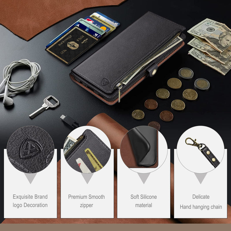 [Australia - AusPower] - XcaseBar for Samsung Galaxy S24 Plus/S24+ Wallet case with Zipper Credit Card Holder RFID Blocking,Flip Folio Book PU Leather Shockproof Protective Cover Women Men Samsung S24Plus Phone case Black 