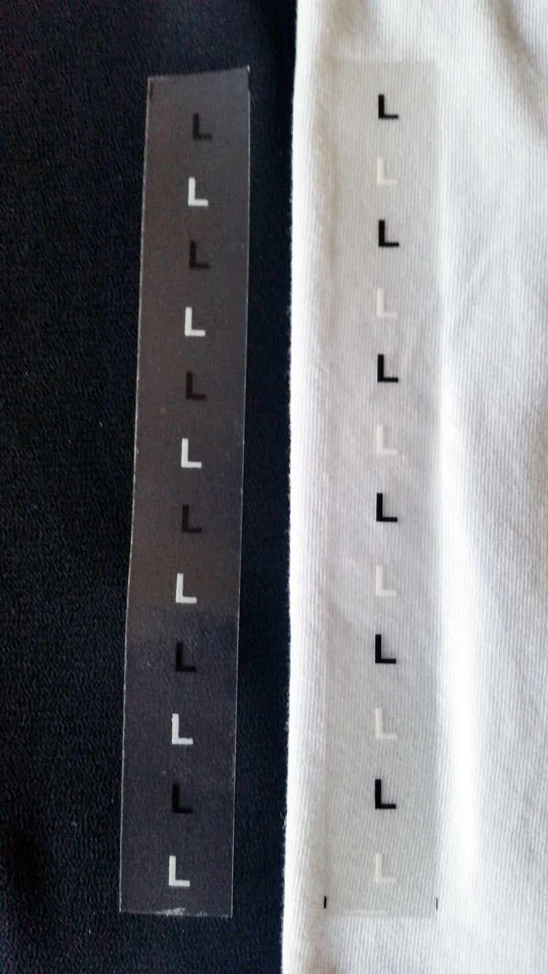 Large Modern Clothing Labels – Clear Size Strip Stickers with Black Text, 3/4 x 6 Inch Adhesive Labels, 200 Total Stickers Per Roll for Retail Apparel, Organization, and Inventory – Made in the USA L