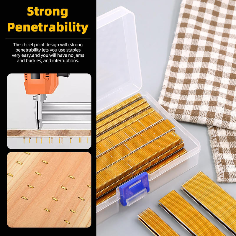 [Australia - AusPower] - Hilitchi 2000Pcs 1/2 Inch 18 Gauge Narrow Crown Staples, Gold Brad Nails Gun Nails 18 Gauge Galvanized Finish Staples with Storage Case 