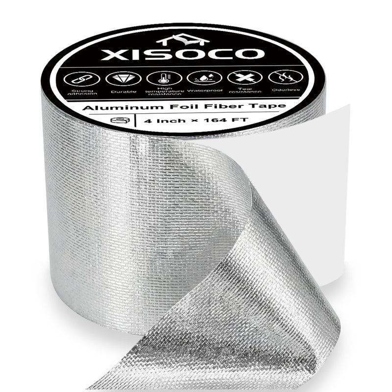 4Inch × 164FT Aluminum Foil Fiber Tape, for Duct Work, HVAC Fiberglass Heat Shield Tape, Greenhouse Sealing Tape, Heavy Duty Waterproof Silver Aluminum Foil Fiber Seal Tape 4INCH×164FT