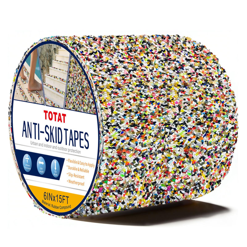 Anti Slip Stair Treads Outdoor Tape, 6" x15FTHeavy Duty Non-Slip Rubber Grip Tape Shower Waterproof Grip Tape Traction Tape for Pools Stairs Showers Bathroom Yellow & Black 6 IN