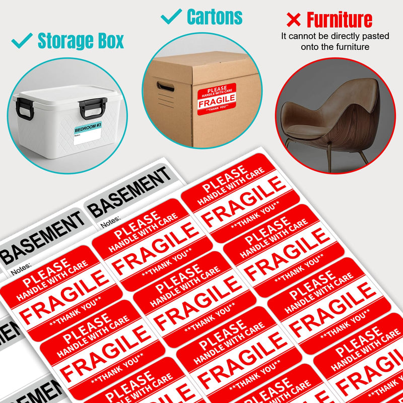 Kingtac 600 Writable Home Moving Stichers - 2' x 3', 20 Color-Coded Home Moving Packing Labels with Fragile, Extra, Heavy Options.Stick to Cardboard Boxes and Plastic Bins, No Extra Tape Needed Mov-0305-40-600pcs