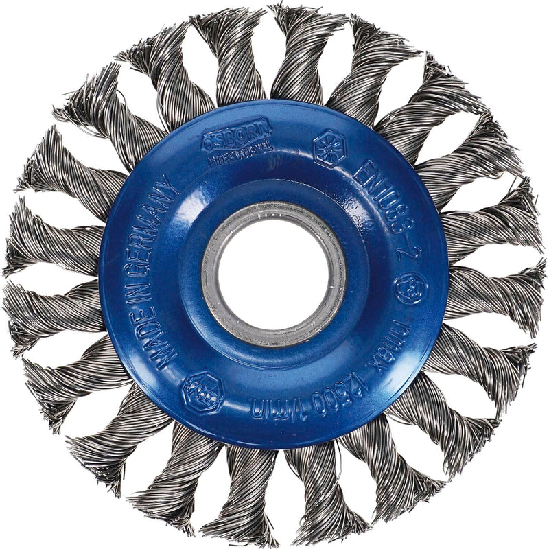 Honing Brush Round Brush for Angle Grinder 115 mm Diameter 115 x 12 mm Bore Size 22.2 mm Twisted Steel Wire, 0,50 mm TÜV Tested, Blue, 2631151