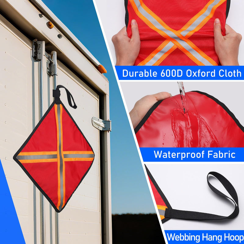 TOBWOLF Safety Flags for Trucks, 13" Reflective Red Flag for Truck Loads, High Visibility Reflective Safety Flags for Trucks Boat Kayak Canoe SUP Towing, Trailer Warning Flag Tear-Resistant Reinforced Edge, Weather Proof