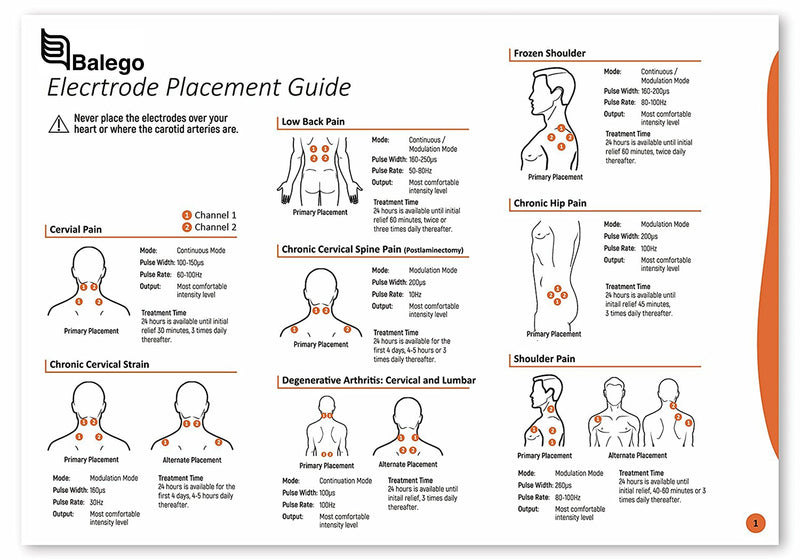 [Australia - AusPower] - Balego TENS Machine Digital 100mA Edition with Kit, Placement Chart and 5 Therapy Modes for Pain Relief 