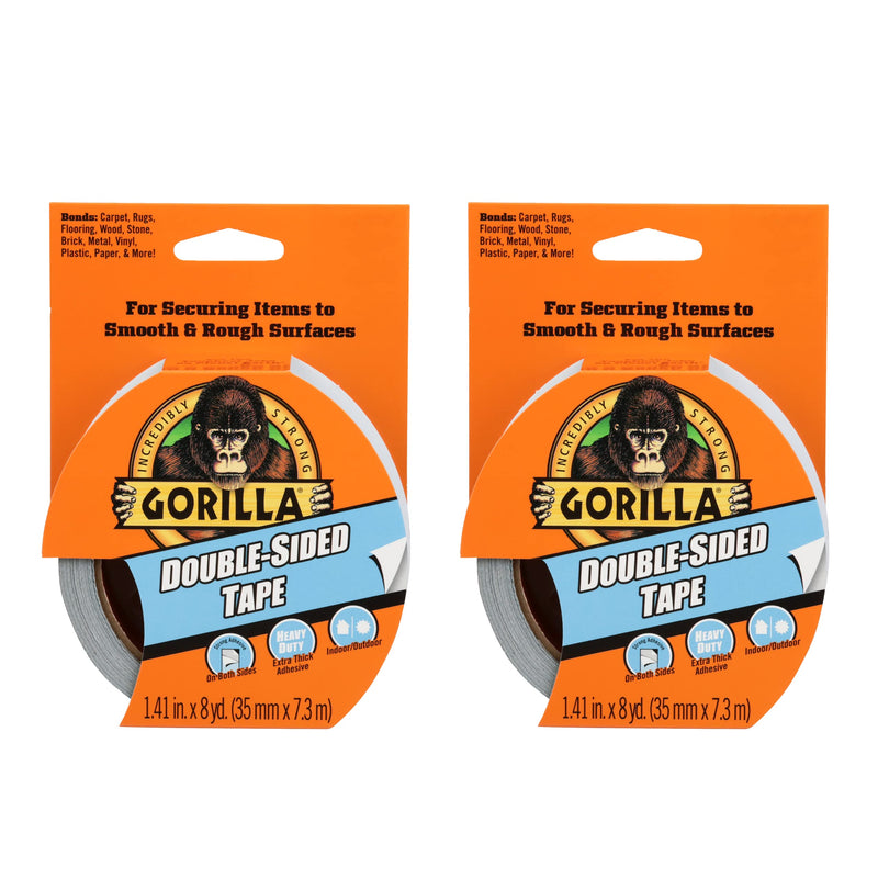 Gorilla Double-Sided Tape, 1.41" x 8 yd, Gray, (Pack of 2) 2 Pack
