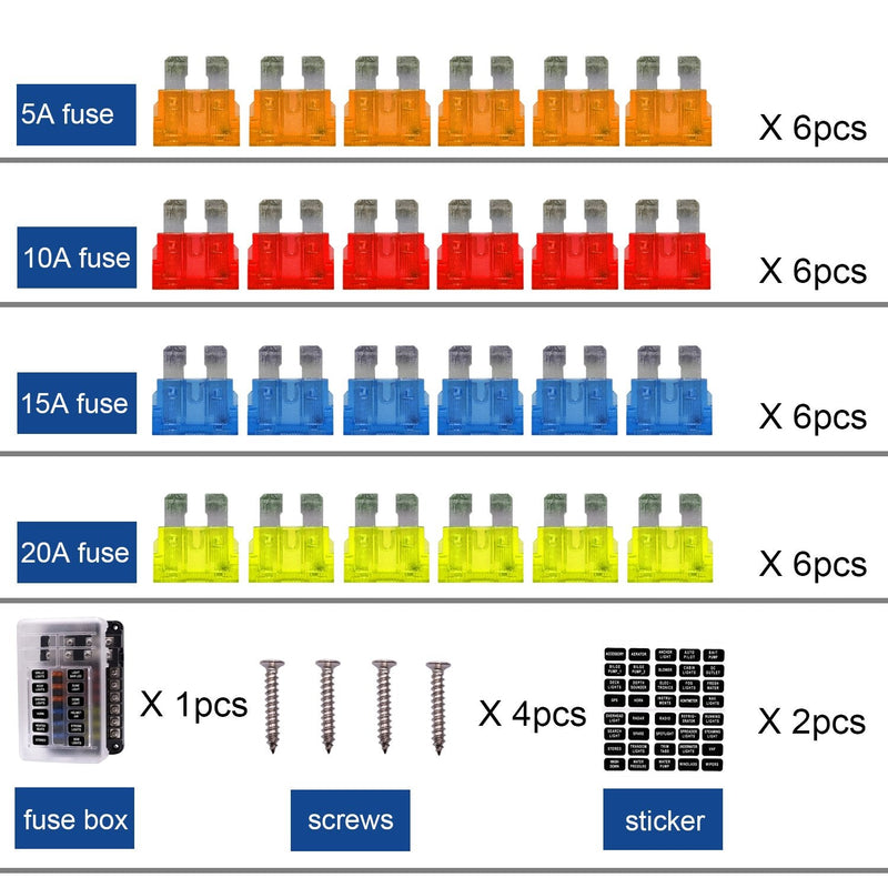 [Australia - AusPower] - 12 Way Blade Fuse Box Fuse Box Holder Standard Circuit Fuse Holder Box Block with LED Light Indication & Protection Cover for Car Boat Marine Trike Car Truck Vehicle SUV Yacht RV 12 Way 