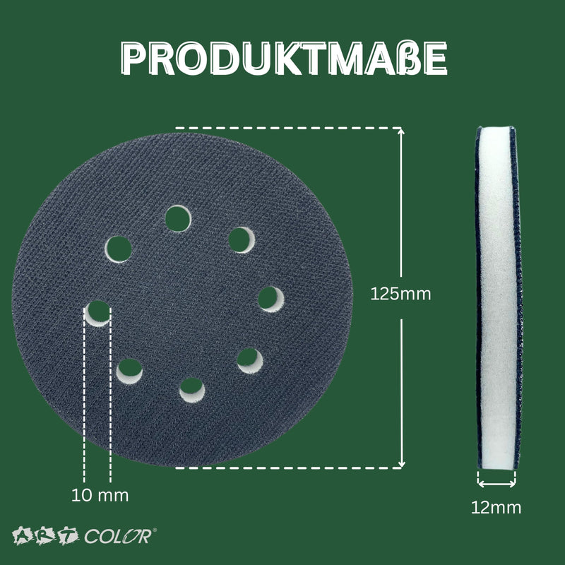 [Australia - AusPower] - Art Color Foam Soft Pad 125 mm for Bosch Random Orbital Sander (8 Holes) Including 10x Sanding Discs Grit P120 - Soft Pad with Velcro for Sanding Discs 