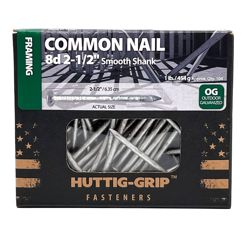 [Australia - AusPower] - Huttig-Grip 2-1/2 in Framing Common Nail 8d Size, Outdoor Galvanized Finish, 1 lb Pack of 104 Nails 2-1/2 in - 1 lb Pack 