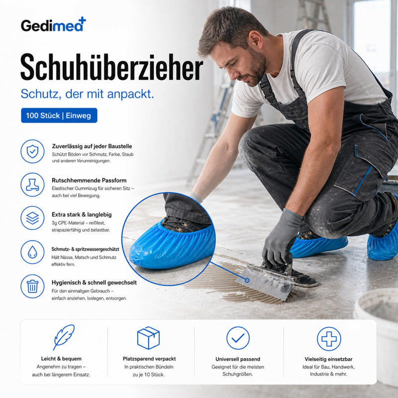 3 g CPE Shoe Covers Disposable Strong Blue CPE Overshoes Rain Cover Shoe Waterproof Latex Free Shoe Protection Shoe Cover Construction Medicine Hygiene 1/10/20 Pack