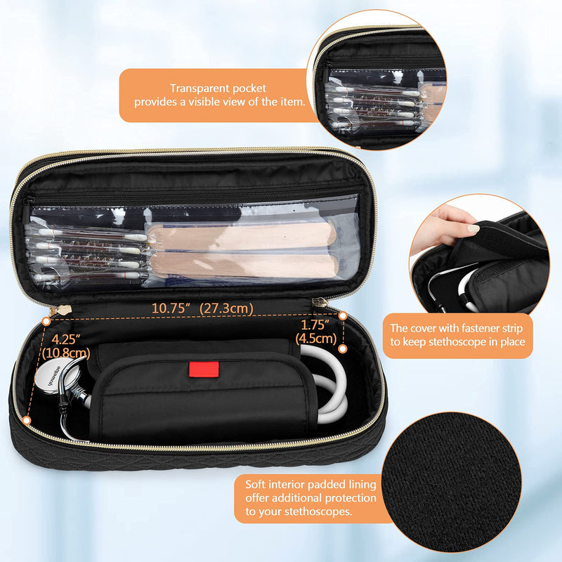 [Australia - AusPower] - Damero Double Layer Stethoscope Case, Nurse Tote Bag for Work with Zip-Top Closure and Side Fasten Snaps for Home Visits, Clinical Study, Health Care 