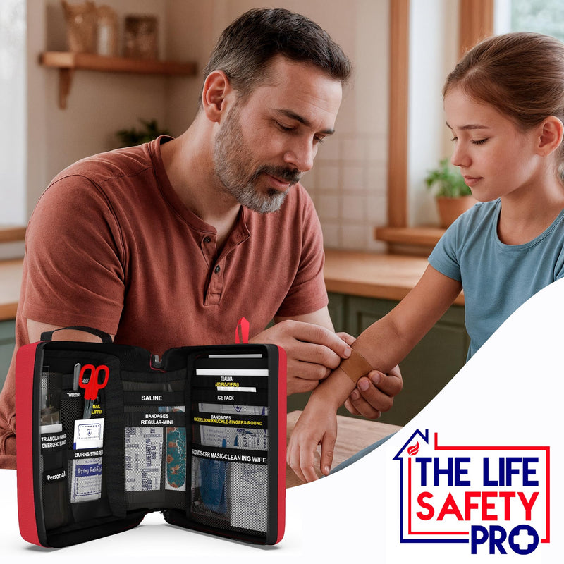 Portable First Aid Kit for Kids with CPR Shield - Ideal for Home, Car, School, Camping, and as a Travel First aid kit. Latex-Free Bandages – Children First Aid Guide by The Life Safety Pro Medium