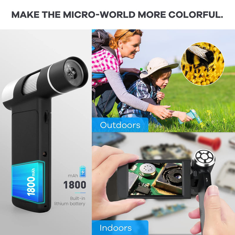 [Australia - AusPower] - Andonstar AD203 Handheld Digital Microscope, Portable Pocket Microscope with 4 inch Screen for Kids and Adults, Black, Electronic FHD Video Microscope, Supports Windows Mac PC, USB Coin Microscope Handheld Black 