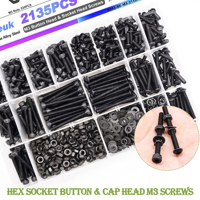 [Australia - AusPower] - mxuteuk 540PCS M2 M3 Metric Screws Assortment Set Suitable for 3D Printer DIY,Hex Socket Head Cap Screws Bolts Nuts Kit+2135PCS M3 Screws kit,M3x4mm-35mm Metric Screws Bolts Washers Nuts Kit 