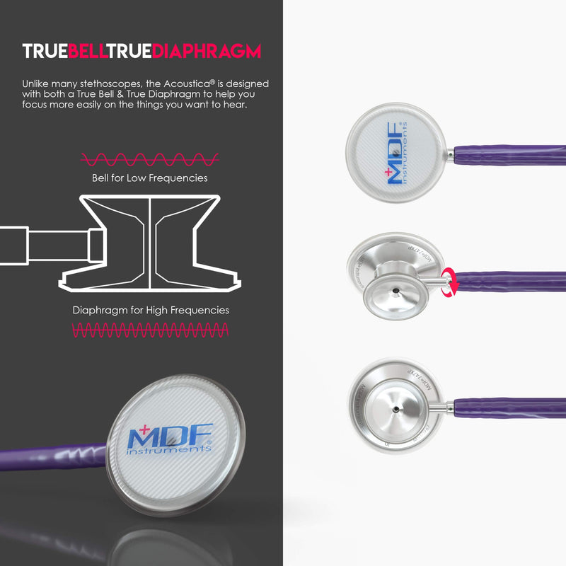 [Australia - AusPower] - MDF Instruments Acoustica Lightweight Stethoscope for Doctors, Nurses, Students, Silver/Purple tube + MDF LUMiNiX Illuminator Medical Professional Diagnostic Penlight 