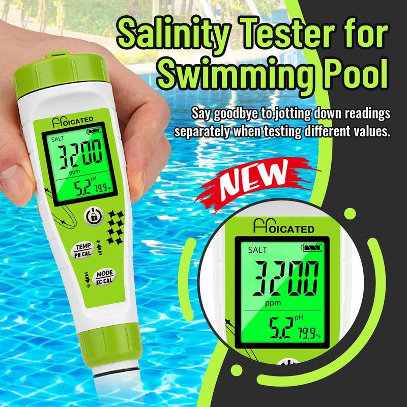 [Australia - AusPower] - Salt Tester pH Meter for Aquarium Fish Tank Koi Pond Simultaneous Screen Salinity Meter for Saltwater Pool Hot Tub EC Tester for Hydroponics TDS Meter for Drinking Water White 