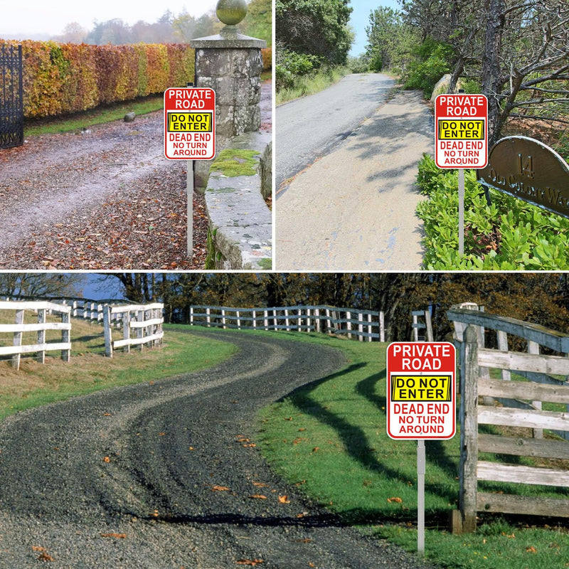 2 Pack Private Drive No Turn Around Sign with 36" Metal Stakes, 14" x 10" Reflective Aluminum, Dead End Do Not Enter Sign, Easy to Mount ﻿ 2 Pack-10"x14"-with Stake