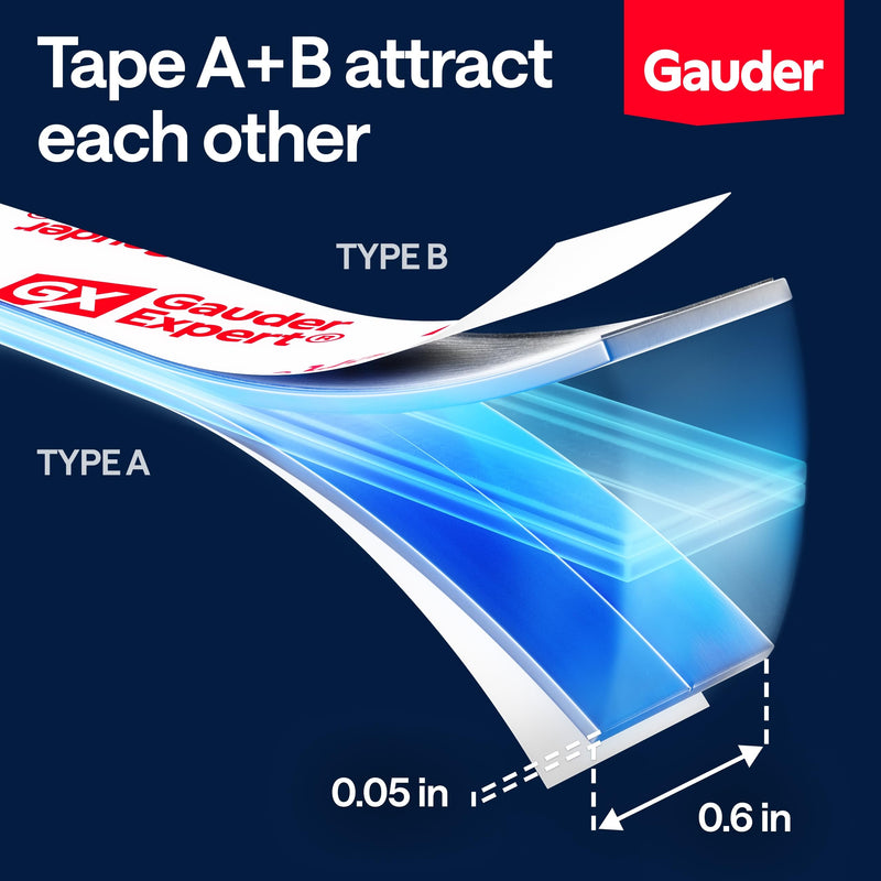 GAUDER A+B Magnetic Tape for Fly Screens & Mosquito Nets - Self-Adhesive Magnetic Strips with Strong Mutual Attraction - Magnet Tape with Counterpart & Strong Adhesive (3.3 + 3.3 ft) 3.3 ft + 3.3 ft