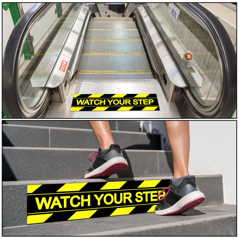 Boao 12 Pcs Watch Your Step Floor Decals Stickers, 20 x 5 Inch Self-Adhesive Vinyl Sticker, Watch Your Step Floor Sticker Anti Slip Warning Tape for Workplace Safety Wet Stair Caution