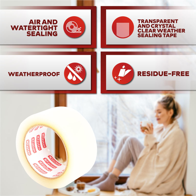 XFasten Window Tape for Winter 2-Inch x 30-Yards 1.5” Core, Residue-Free Window Weather Sealing Tape for Winter, Draft Stopper and Insulation for Weather Stripping 2-Inch x 30-Yards, 1.5-Inch Core