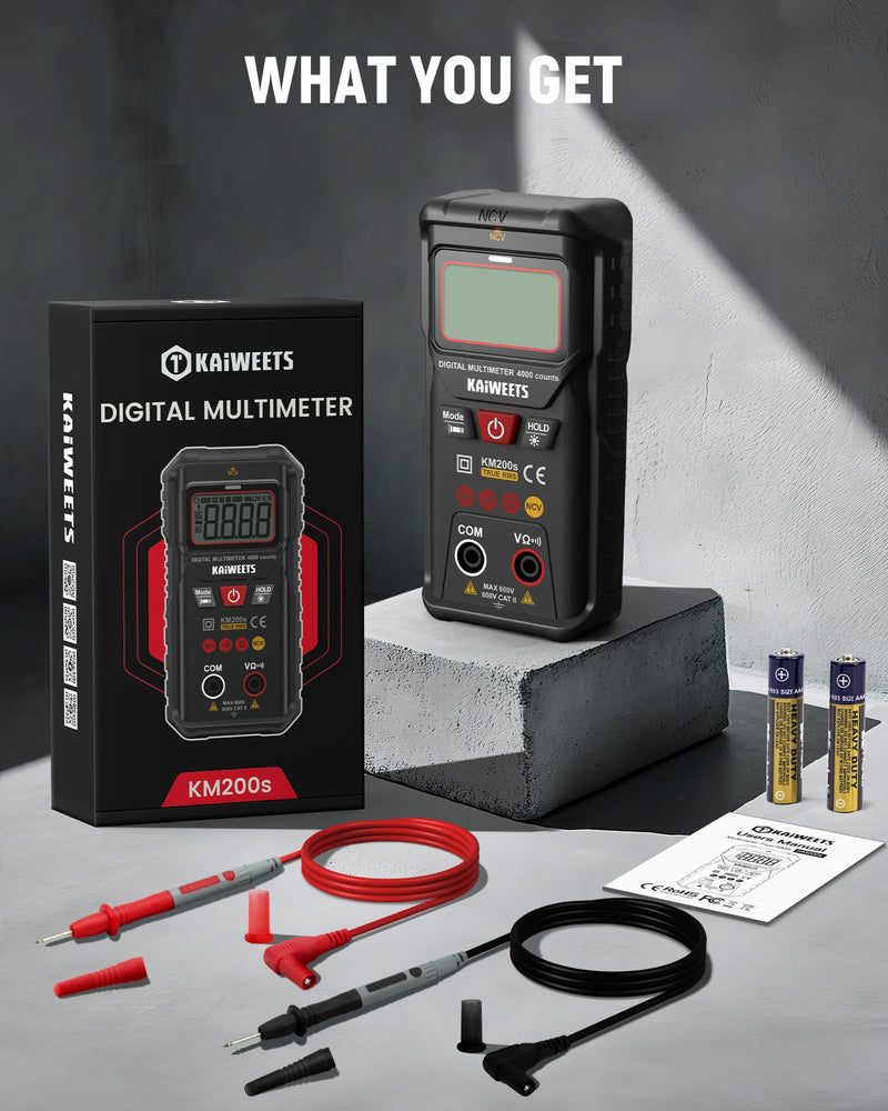[Australia - AusPower] - KAIWEETS KM200s Smart Digital Multimeter True RMS, 4000 Counts, Auto Ranging Voltmeter, NCV Non-Contact Voltage Detector, Measure AC/DC Voltage, Resistance, Diode, Continuity 
