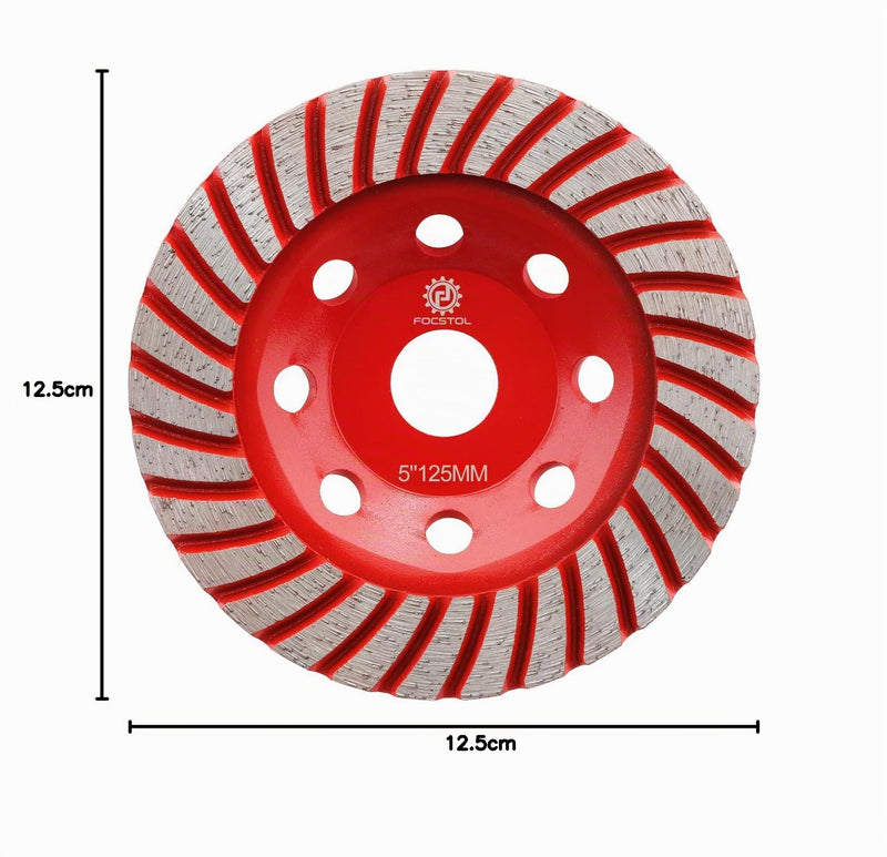 FOCSTOL Diamond Cup Wheel - 125 mm x 22.23 mm Turbo Series Grinding Wheel for Concrete Granite Marble Masonry Artificial Stone for Angle Grinder 125mm turbo