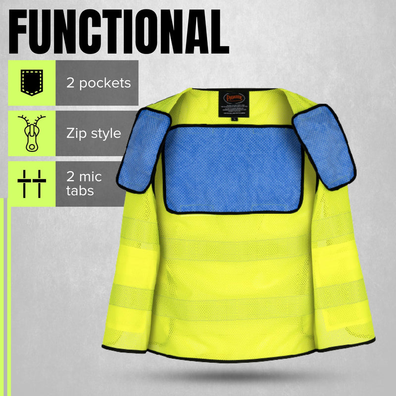 Pioneer Hi Vis Cooling Safety Vest for Men & Women - Class 2 - Reflective Tape Large
