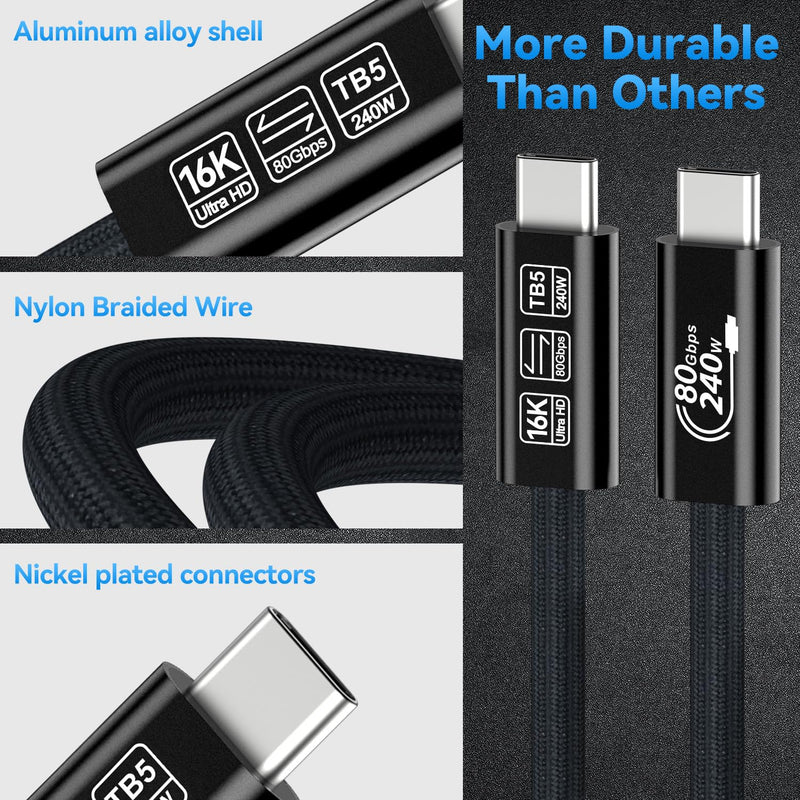 [80Gbps Data Sync] Compatible with Thunderbolt 5 Cable 10 ft Support 240W Charging and 16K/ Dual 8K displays for MacBook, Mac mini, Thunderbolt 4/3 Monitor, Not Support Docking Stations and Hub 10FT
