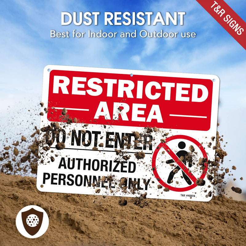 [Australia - AusPower] - T&R Large Restricted Area Do Not Enter Authorized Personnel Only Sign,1 Pack,14x10 Inches Rust Free .040 Aluminum,UV Protected, Waterproof, Weatherproof and Fade Resistant,6 Pre-drilled Holes Red - 14" x 10" - 1 Pack 