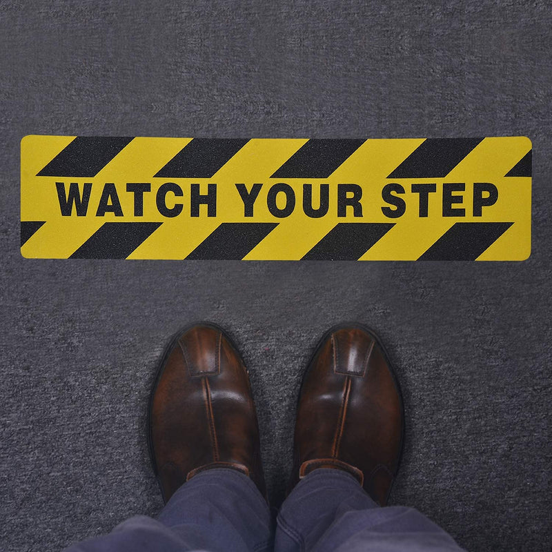 6" x 24" Watch Your Step Floor Tape Anti Slip Warning Sign Sticker Adhesive Non- Slip Abrasive Decal for Workplace Home Safety Wet Floor Caution (6" x 24" / 12pcs) 6" x 24" / 12 pieces