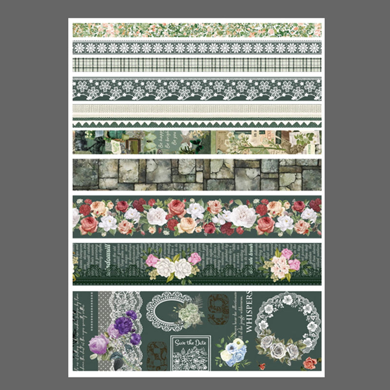 10 Rolls Lace Patterns PET Tapes Floral Arts Decorative Tape Set Adhesive Transparent Masking Tapes for DIY Craft, Kids, Scrapbook, DIY, Gift Wrapping, Journal (Style Two) Style Two