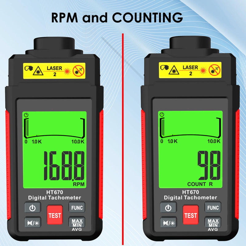[Australia - AusPower] - Digital Tachometer Non-Contact RPM Meter (10-99999 RPM), High Accuracy Laser Digital Tachometer Tester with Reflective Tape, Backlit LCD, Data Hold & MAX/MIN/AVG Functions 