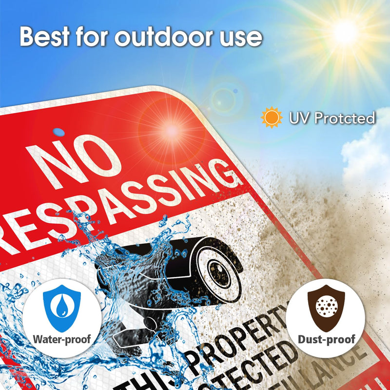 GicnKeuz Large Video Surveillance Signs, 18x12 Inches No Trespassing Sign Private Property Sign,Engineer Grade Reflective Aluminum, Fade Resistant,Indoor or Outdoor Use (2-Pack) Red 2 PACK