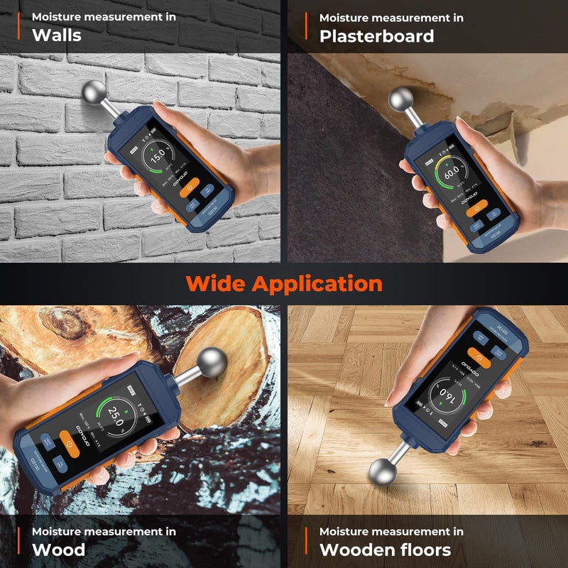 [Australia - AusPower] - Pinless Wood Moisture Meter for Walls & Drywall | Digital Moisture Detector, Concrete Moisture Meter & Firewood Reader | GS130 USB-C Rechargeable Humidity Tester 
