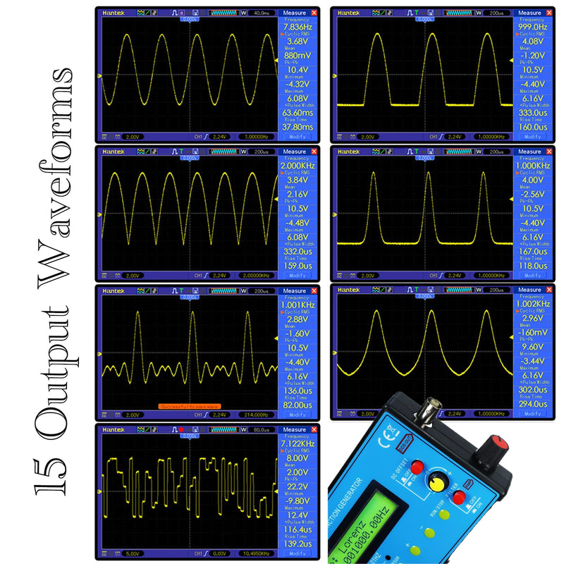[Australia - AusPower] - 0.01Hz-500kHz DDS Signal Generator, Schumann Resonance Generator, Portable Frequency Generator with 15 Waveforms for Oscilloscope Calibration Electronic Testing Audio Stress Test, AC/DC Power 