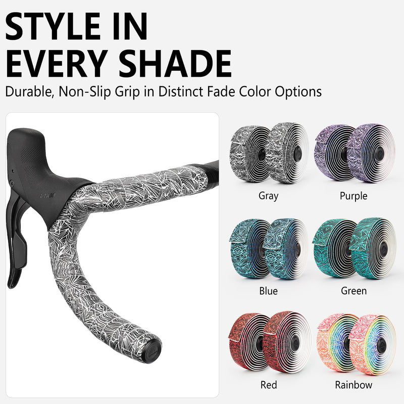 Attitude Fade Road Bike Handlebar Tape (2 Rolls) (Grey) | Material:Absorbing EVA Foam And Eco-Friendly PU;Non slip;Enhanced Grip;Comfortable Ride Grey