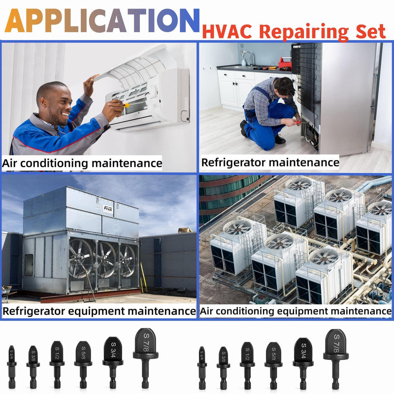 [Australia - AusPower] - 6Pcs HVAC Repairing Set, Boring Drill Bits, Air Conditioner Copper Tube Expander Swaging Tool Manual Copper Pipe Swage, Soft Copper tubing 1/4'', 3/8'',1/2'',5/8'',3/4'',7/8'' Bits Set 6 