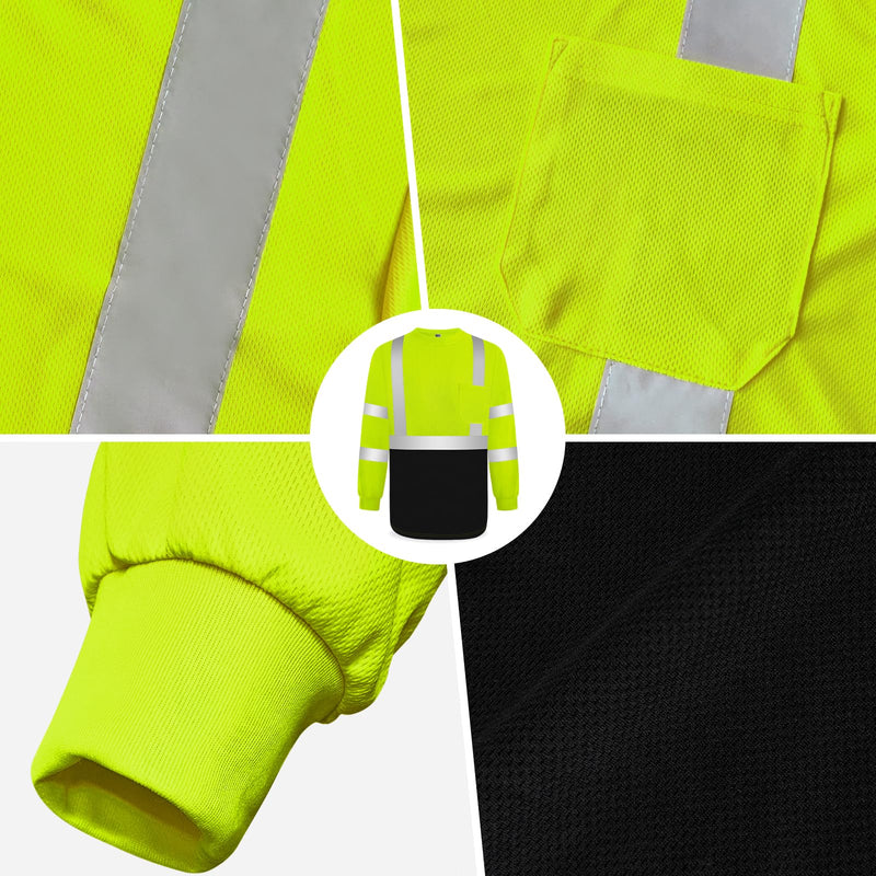 TCCFCCT Safety Shirt for Men Women - Class 2 High Visibility Long Sleeve Reflective Hi Vis - Construction Work Wear with Black Bottom, Durable, Breathable, Yellow S Small 1 Pack-yellow & Black