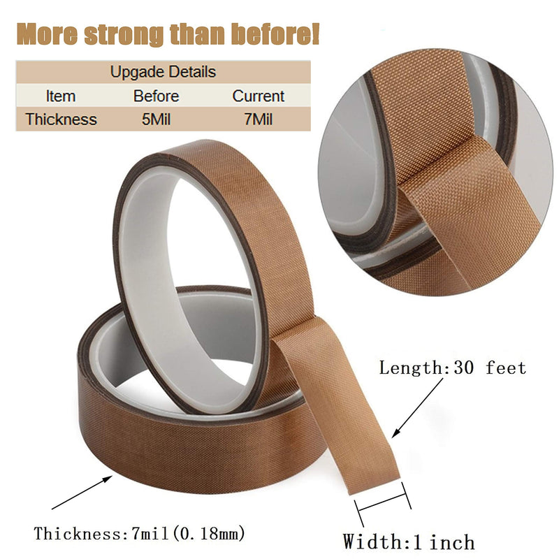 Teflon Fabric Tape, 1 Inch 30 Feet PTFE Tape for Vacuum Sealer Machine, Hand Impulse Sealers Insulation PTFE Coated Fiberglass Adhesive Tape Compatible with FoodSaver, Seal A Meal, Weston, Cabella 1 IN