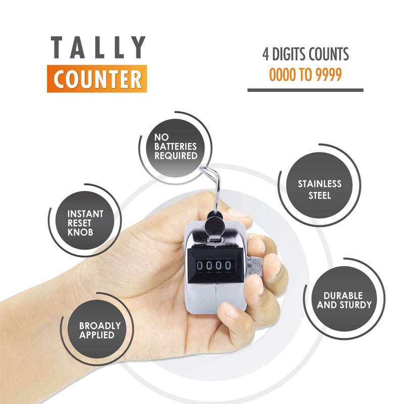Hand Pitch Tally Counter Clicker –2/6 Pack Handheld People Lap Counter Clickers with 2 Lanyard and 2 Carabiners– Manual Mechanical 4 Digit Number Finger Ring Click for Baseball Umpire Golf Sport Metal 4 PACK