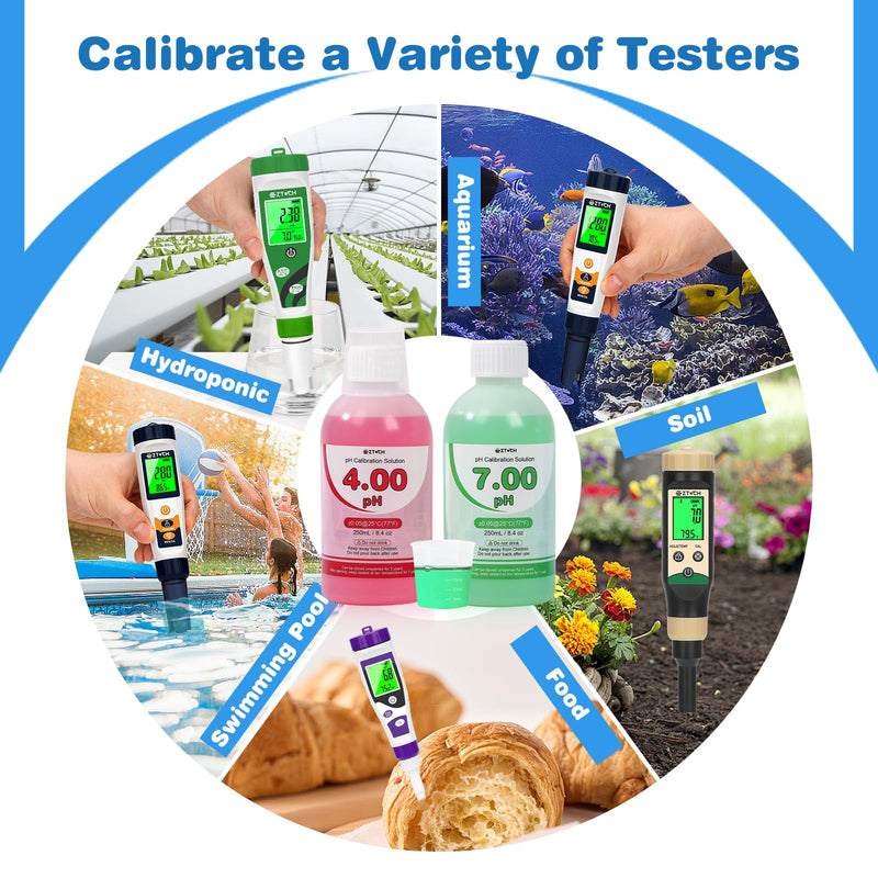 [Australia - AusPower] - 6 in 1 pH H2 EC ORP Tester and 8.4oz pH4+7 Calibration Solution, pH TDS EC ORP Drinking Water and Hydroponic Meter with 8.4oz pH 4.00 Calibration Solution and 8.4oz pH 7.00 Calibration Solution 