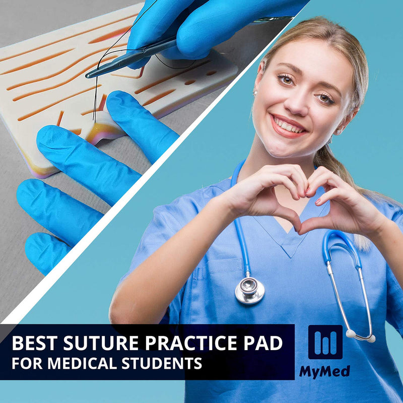 [Australia - AusPower] - Complete Suture Practice Kit for Medical Students, Improved Stitches Kit Medical Including 2 x Large Suture Pads 1 x Plain, 1 x Pre-Cut, 5 Suture Tools, Surgical Practice Kit (Education Use Only) 