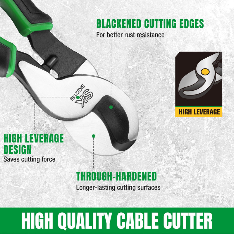 SK 9.5-Inch Cable Cutter, Heavy-Duty Wire Cutter, High Leverage Cable Cutting Pliers with Knurled Handle, Premium CR-V Steel, for Aluminum, Copper, Wire, and Communications Cable