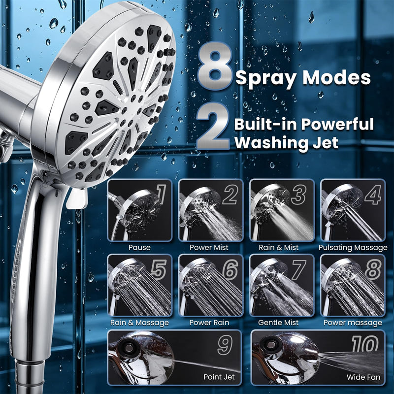 High Pressure Magnetic Shower Head with handheld - Filtered, 10 Spray Modes, 5" Large Face, Power Wash for Bathroom Cleaning, Handheld Showerhead with Extra Long 72" Hose [2026 Upgraded]