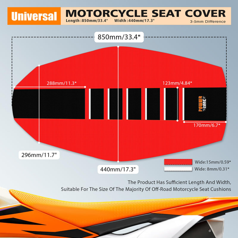 [Australia - AusPower] - Universal Ribbed Dirt Bike Seat Cover for KX SX YZF CRF TTR - Gripper Striped Supermoto Dirtbike Seat Cover (Red-Black-White) Red-Black-White 