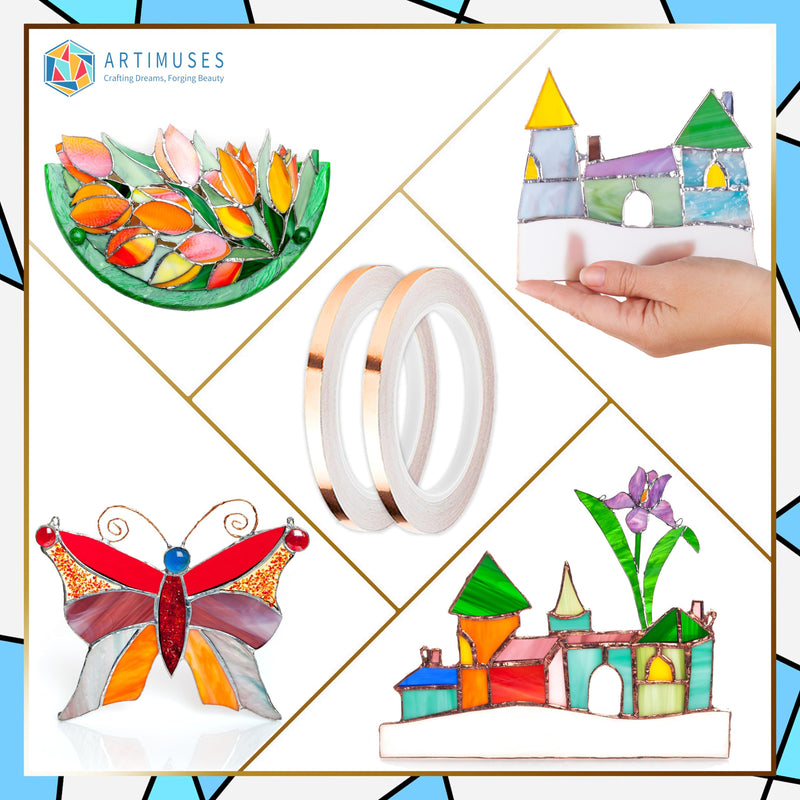 ARTIMUSES 7/32 Inch Silver Backed Copper Foil Tape for Stained Glass,36 Yards (2Rolls) 7/32 in