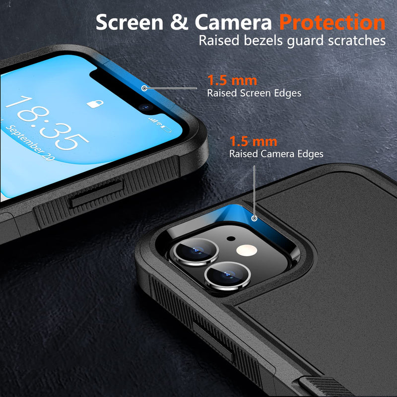 [Australia - AusPower] - SPIDERCASE Shockproof for iPhone 11 Case,[10 FT Military Grade Drop Protection],with 2 pcs[Tempered Glass Screen Protector+Camera Lens Protector] Heavy Duty Full-Body Protective Phone Case, Black 