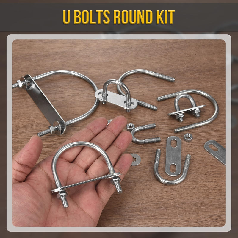 [Australia - AusPower] - M6x16x34mm U Bolts Round Kit - 4Set - 304 Stainless Steel U-Bolt Kit with Nuts, Washers, Frame Plate - Good for DN8 Pipe, Trailer, Automotive, Leaf Spring Fastener M6x16x34mm DN8 Silver tone 4 