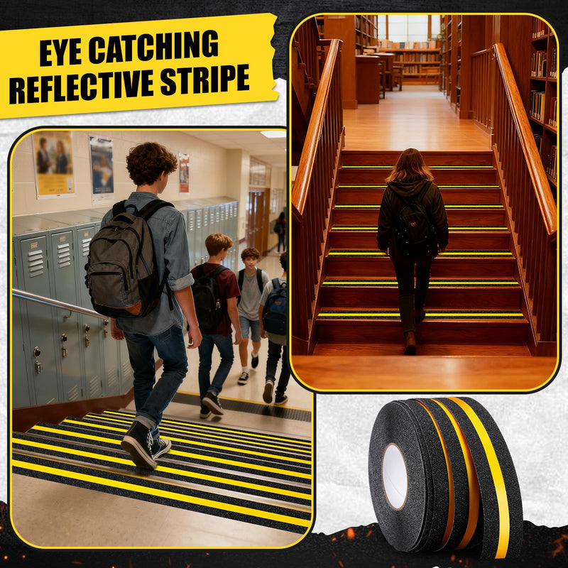 2" x 80ft Anti Slip Tape with Reflective Stripe, Adhesive Grip Non Slip Stair Treads Tape, Non Skid High Traction Adhesive for Stairs Step Ramps Boats Decks 2" x 80FT